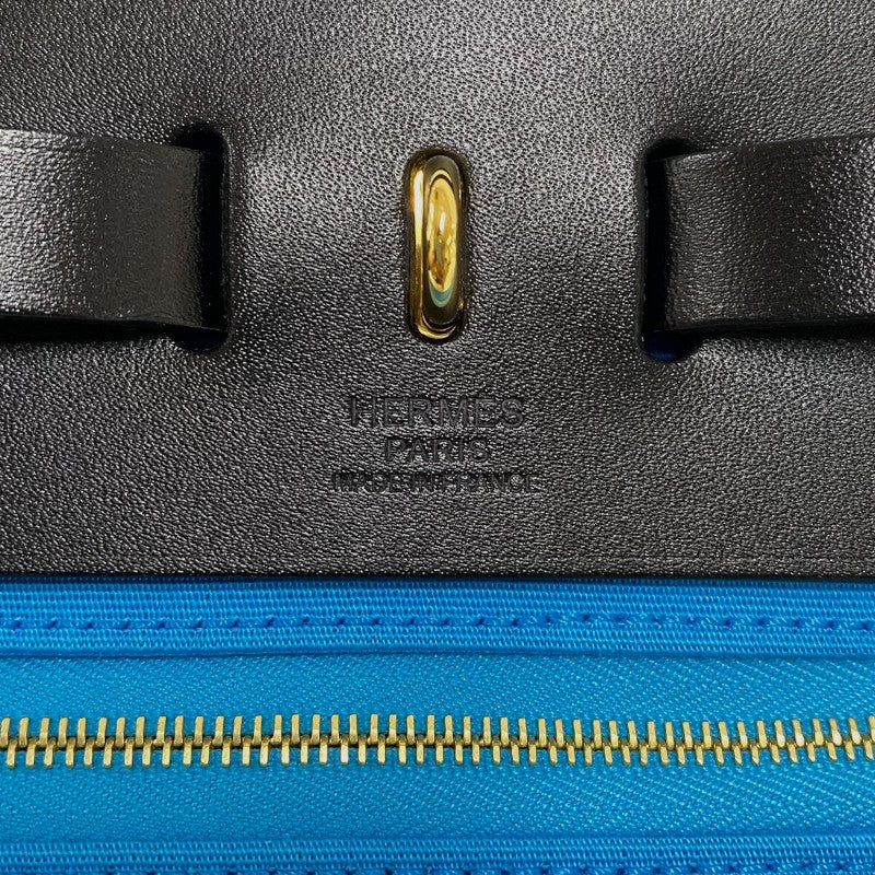 エルメス HERMES エールバッグジップPM W刻印　(2024年製) ブルーザンジバル×ブラック ゴールド金具 トワル/レザー レディース ハンドバッグ