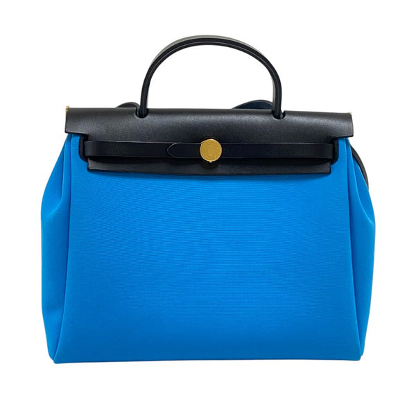 エルメス HERMES エールバッグジップPM W刻印　(2024年製) ブルーザンジバル×ブラック ゴールド金具 トワル/レザー レディース ハンドバッグ