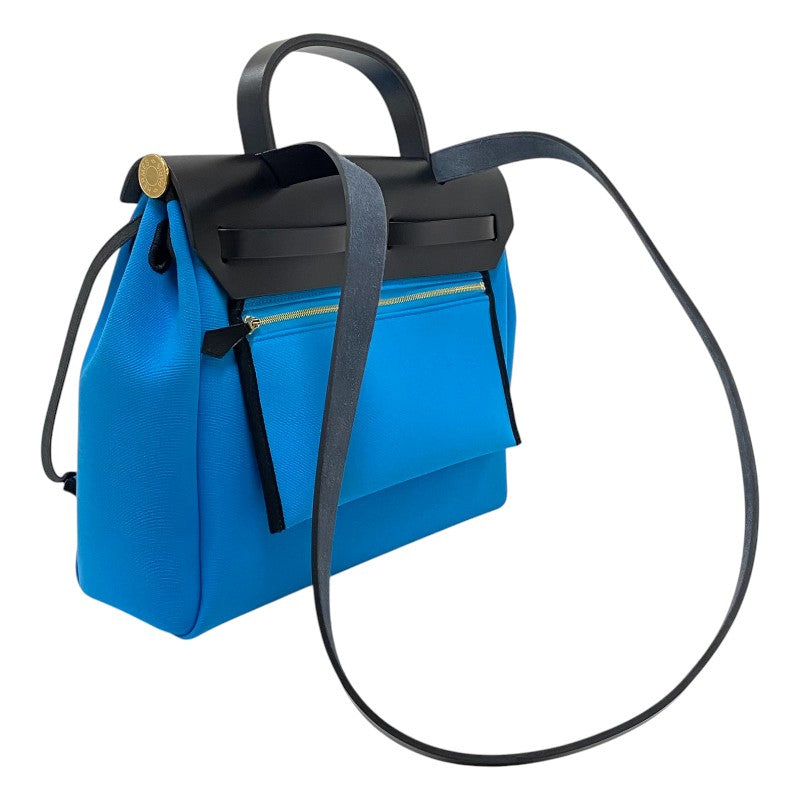 エルメス HERMES エールバッグジップPM W刻印　(2024年製) ブルーザンジバル×ブラック ゴールド金具 トワル/レザー レディース ハンドバッグ