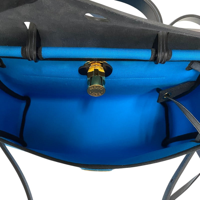 エルメス HERMES エールバッグジップPM W刻印　(2024年製) ブルーザンジバル×ブラック ゴールド金具 トワル/レザー レディース ハンドバッグ
