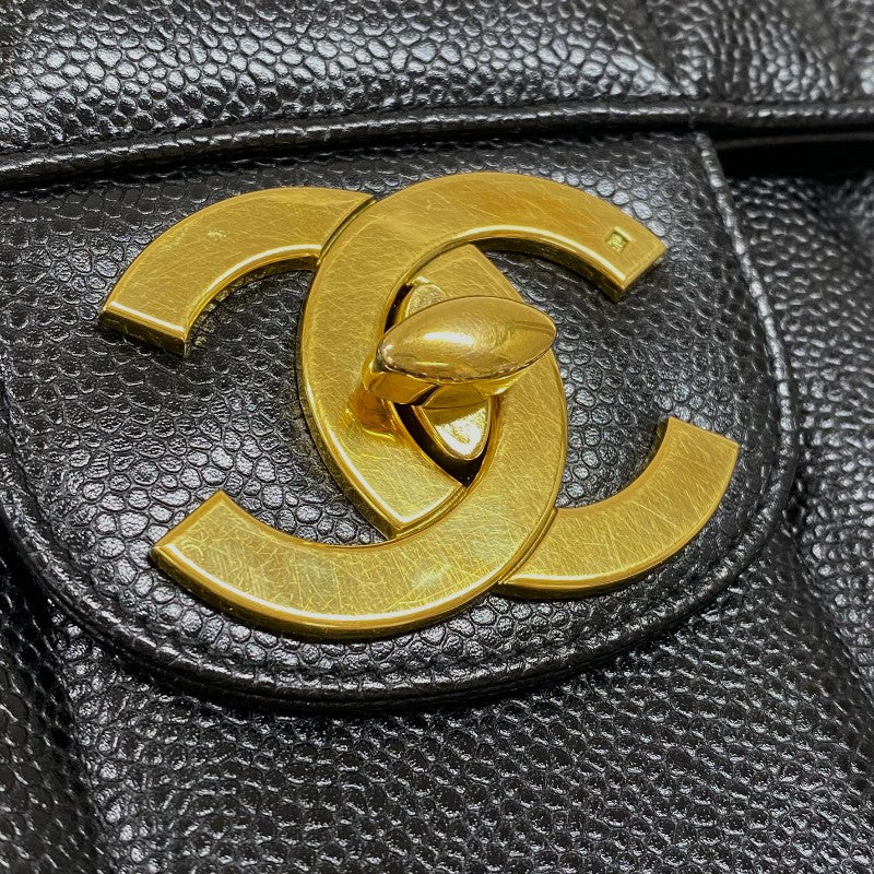 シャネル CHANEL マドモアゼル ラージフラップバッグ 2番台 ブラック ゴールド金具 キャビアスキン レディース ショルダーバッグ
