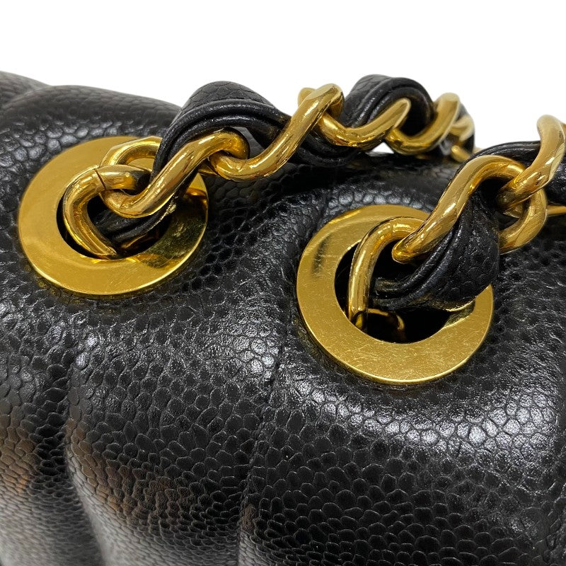シャネル CHANEL マドモアゼル ラージフラップバッグ 2番台 ブラック ゴールド金具 キャビアスキン レディース ショルダーバッグ