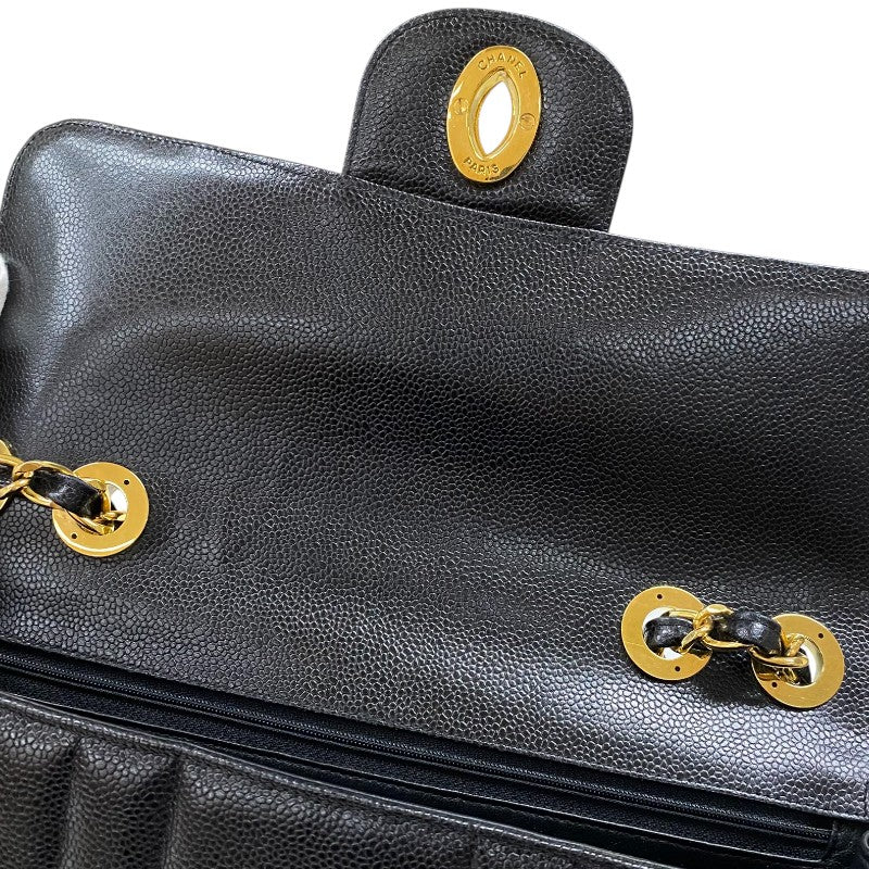 シャネル CHANEL マドモアゼル ラージフラップバッグ 2番台 ブラック ゴールド金具 キャビアスキン レディース ショルダーバッグ