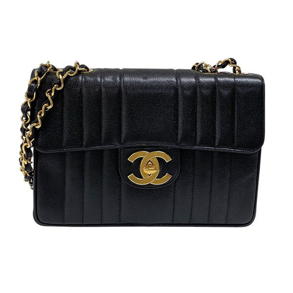 シャネル CHANEL マドモアゼル ラージフラップバッグ 2番台 ブラック ゴールド金具 キャビアスキン レディース ショルダーバッグ