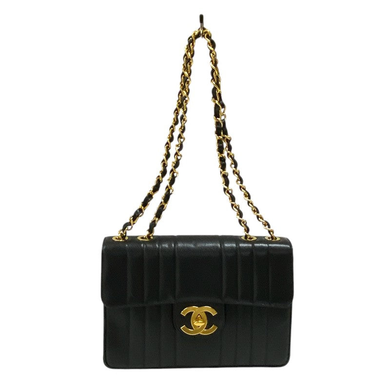 シャネル CHANEL マドモアゼル ラージフラップバッグ 2番台 ブラック ゴールド金具 キャビアスキン レディース ショルダーバッグ