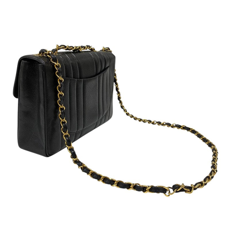 シャネル CHANEL マドモアゼル ラージフラップバッグ 2番台 ブラック ゴールド金具 キャビアスキン レディース ショルダーバッグ