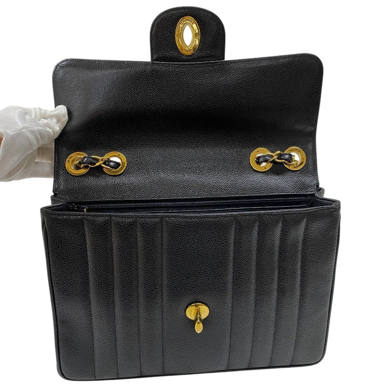 シャネル CHANEL マドモアゼル ラージフラップバッグ 2番台 ブラック ゴールド金具 キャビアスキン レディース ショルダーバッグ