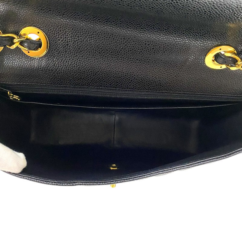 シャネル CHANEL マドモアゼル ラージフラップバッグ 2番台 ブラック ゴールド金具 キャビアスキン レディース ショルダーバッグ
