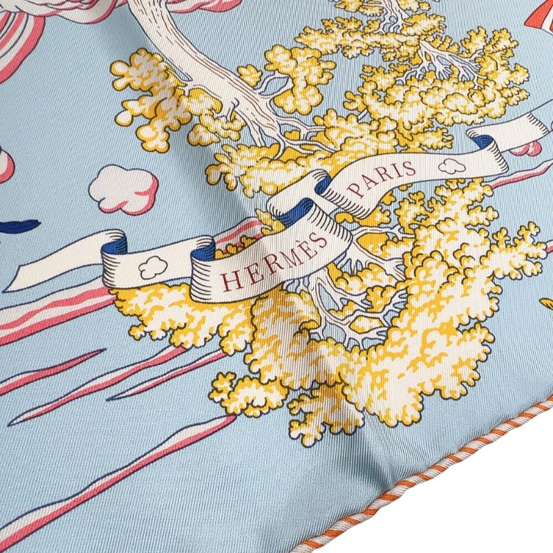 エルメス HERMES カレ90　Sur mon nuage　私の雲 ライトブルー/マルチ シルク レディース スカーフ