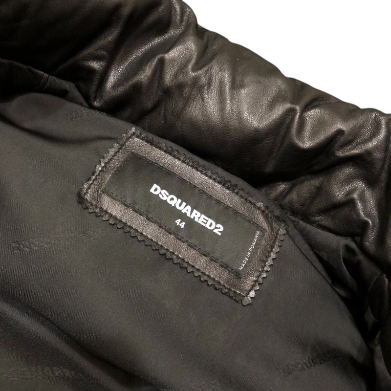 ディースクエアード DSQUARED2 ラムレザー ダウンベスト S71FB0342 ブラック ラムレザー メンズ ダウンベスト