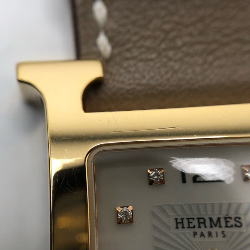 エルメス HERMES Hウォッチ ホワイトシェル HH1.202 ホワイトシェル GP/SS クオーツ レディース 腕時計