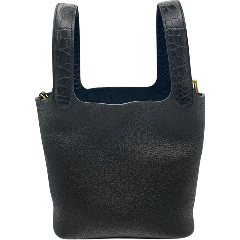 エルメス HERMES ピコタンロックPM タッチ Z BY002 AN ブラック アリゲーター/トリヨン レディース ハンドバッグ