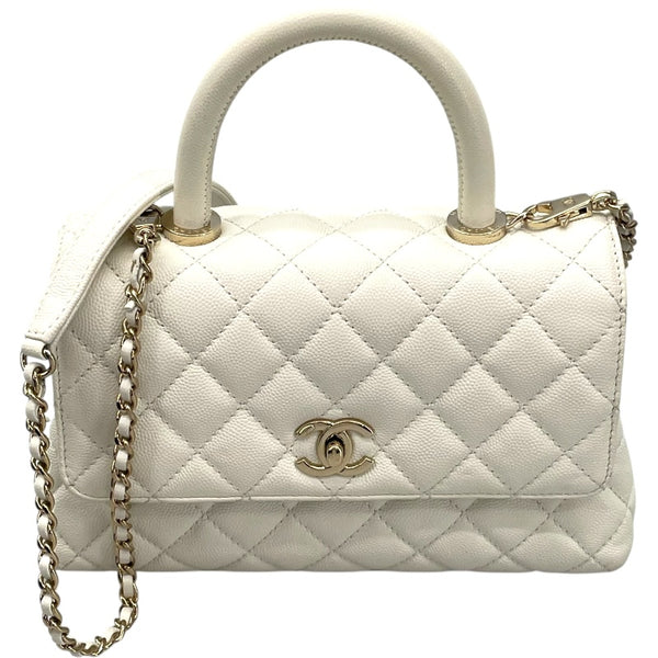シャネル CHANEL ココハンドルXS A92990 ホワイト GD金具 キャビアスキン レディース ハンドバッグ