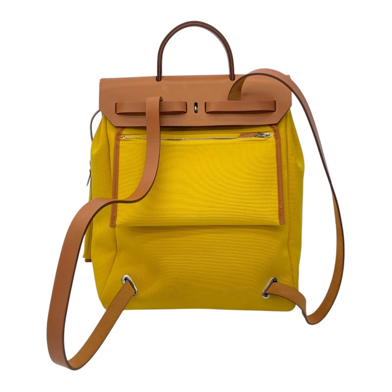 エルメス HERMES エールバッグジップアドPM Z刻 ライム ナチュラル SV金具 トワル ハンター レディース リュック・デイパック
