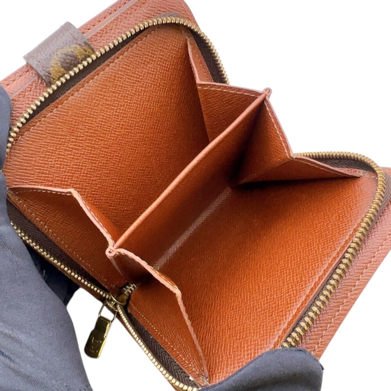 ルイ・ヴィトン LOUIS VUITTON コンパクトジップ M61667 ブラウン　ゴールド金具 モノグラム レディース 二つ折り財布