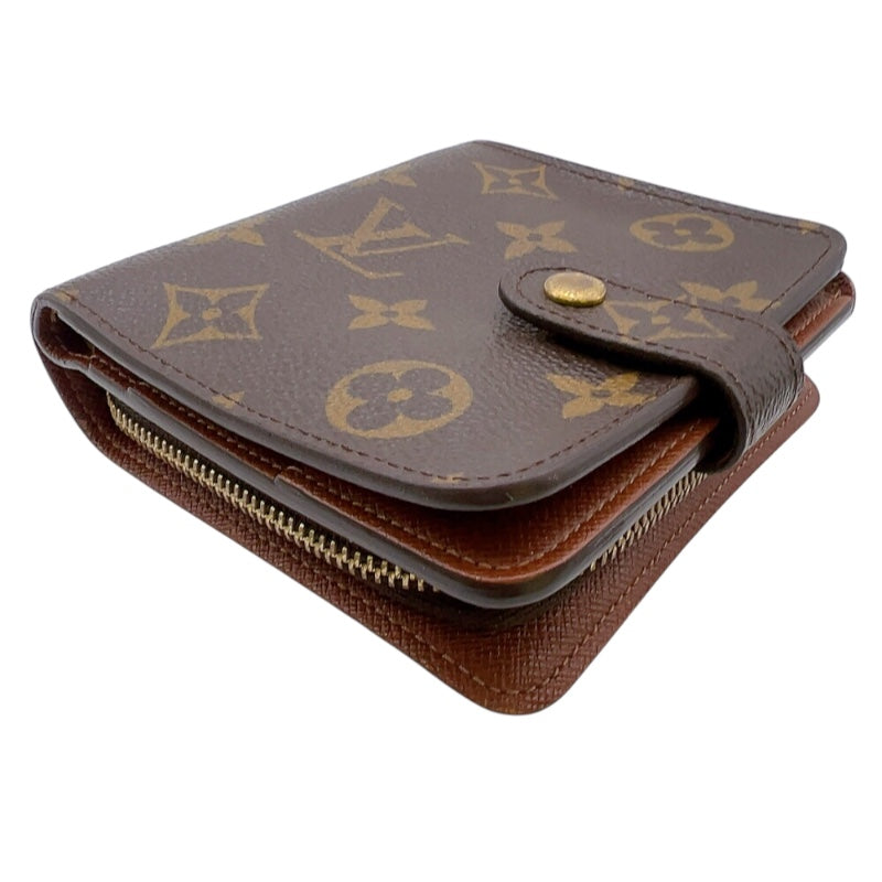 ルイ・ヴィトン LOUIS VUITTON コンパクトジップ M61667 ブラウン　ゴールド金具 モノグラム レディース 二つ折り財布