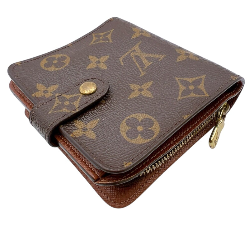 ルイ・ヴィトン LOUIS VUITTON コンパクトジップ M61667 ブラウン　ゴールド金具 モノグラム レディース 二つ折り財布