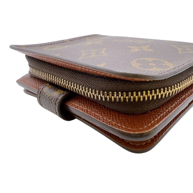 ルイ・ヴィトン LOUIS VUITTON コンパクトジップ M61667 ブラウン　ゴールド金具 モノグラム レディース 二つ折り財布