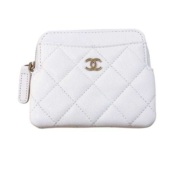 シャネル CHANEL クラシックジップ コインパース AP2061 ホワイト ゴールド金具 キャビア レディース コインケース