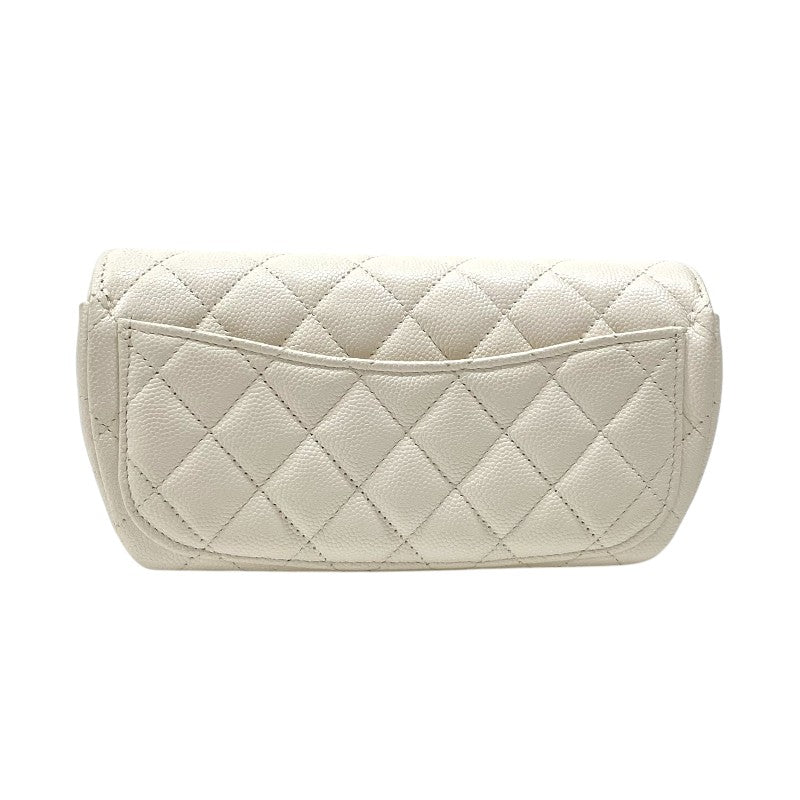 シャネル CHANEL マトラッセ チェーン アイウェアケース AP2044 ホワイト シルバー金具 キャビアスキン レディース ショルダーバッグ