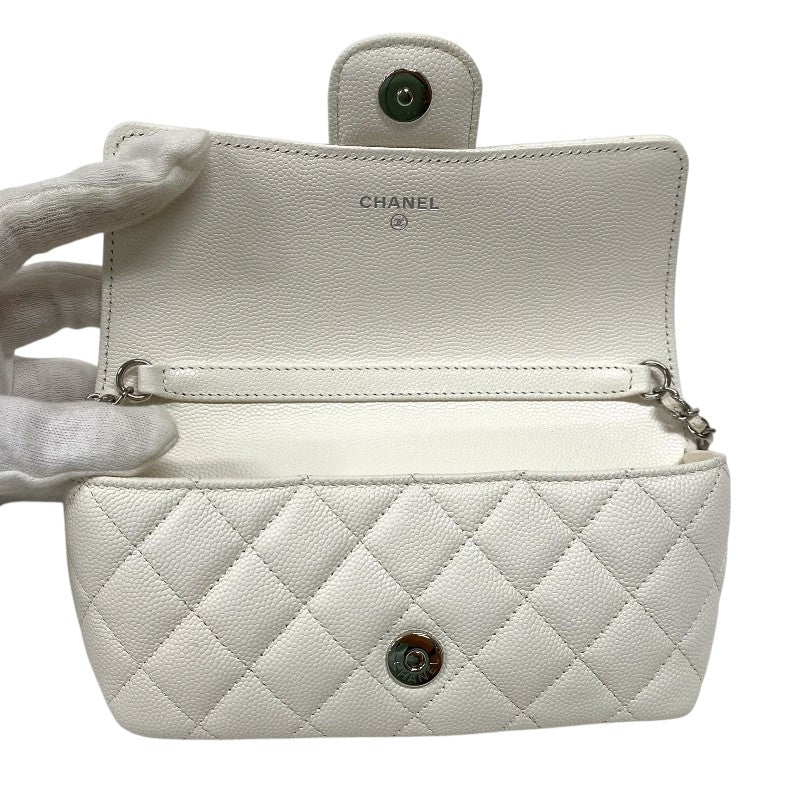 シャネル CHANEL マトラッセ チェーン アイウェアケース AP2044 ホワイト シルバー金具 キャビアスキン レディース ショルダーバッグ