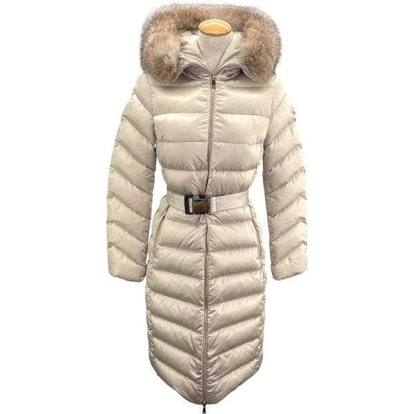 モンクレール MONCLER LEERSIE ファーダウンコート H20931C00066 59685 ホワイト ナイロン レディース ダウンジャケット