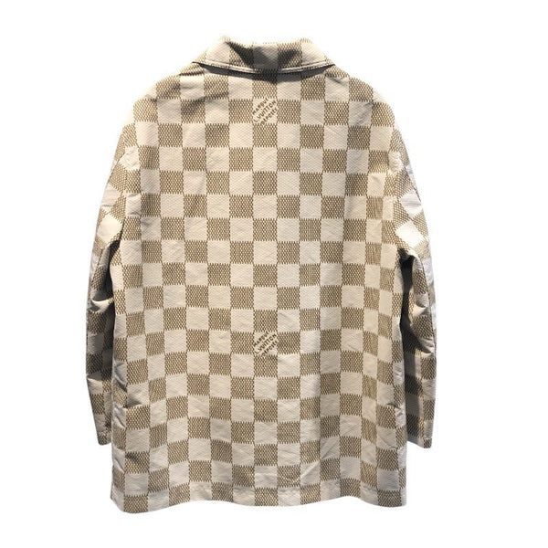 ルイ・ヴィトン LOUIS VUITTON ダミエオーバー長袖シャツジャケット HQS65E ベージュ×ホワイト コットン メンズ 長袖シャツ