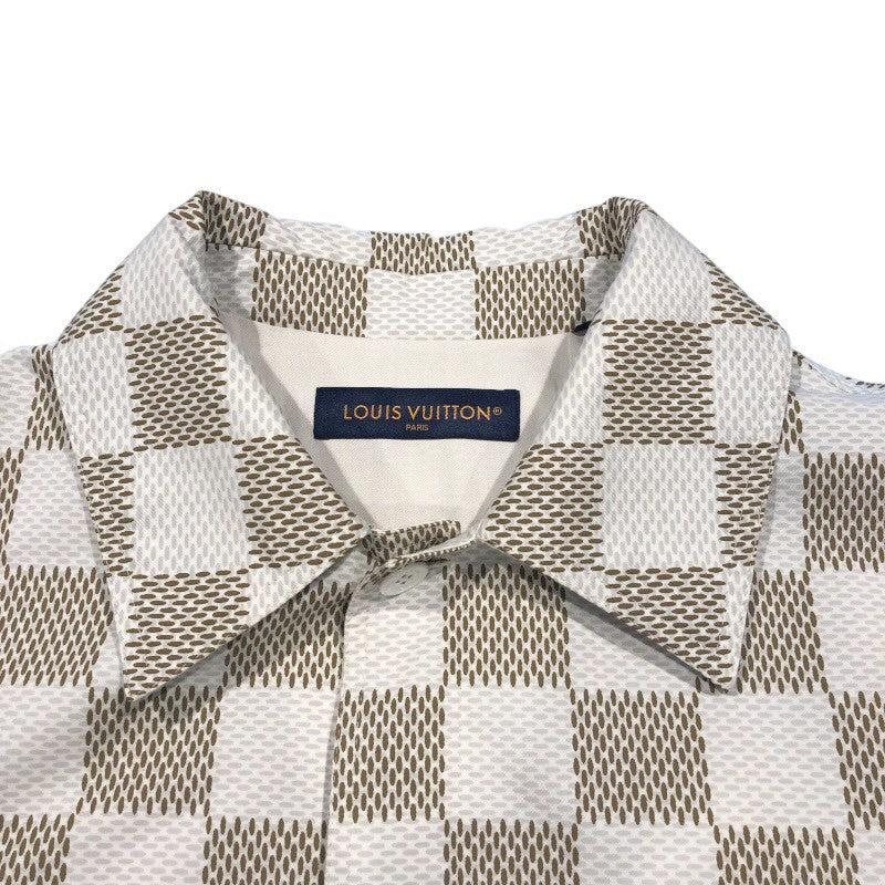 ルイ・ヴィトン LOUIS VUITTON ダミエオーバー長袖シャツジャケット HQS65E ベージュ×ホワイト コットン メンズ 長袖シャツ