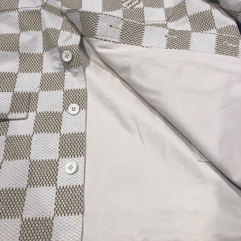 ルイ・ヴィトン LOUIS VUITTON ダミエオーバー長袖シャツジャケット HQS65E ベージュ×ホワイト コットン メンズ 長袖シャツ