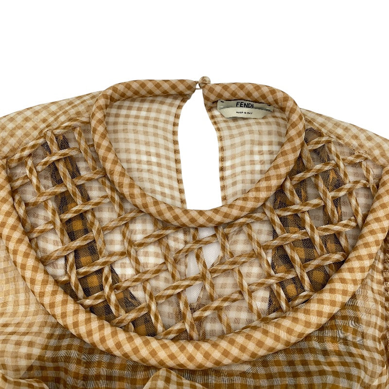 フェンディ FENDI ギンガムチェックシースルーワンピース FDA827 イエロー シルク レディース ワンピース
