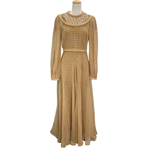 フェンディ FENDI ギンガムチェックシースルーワンピース FDA827 イエロー シルク レディース ワンピース