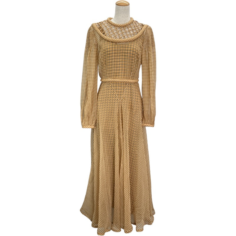 フェンディ FENDI ギンガムチェックシースルーワンピース FDA827 イエロー シルク レディース ワンピース