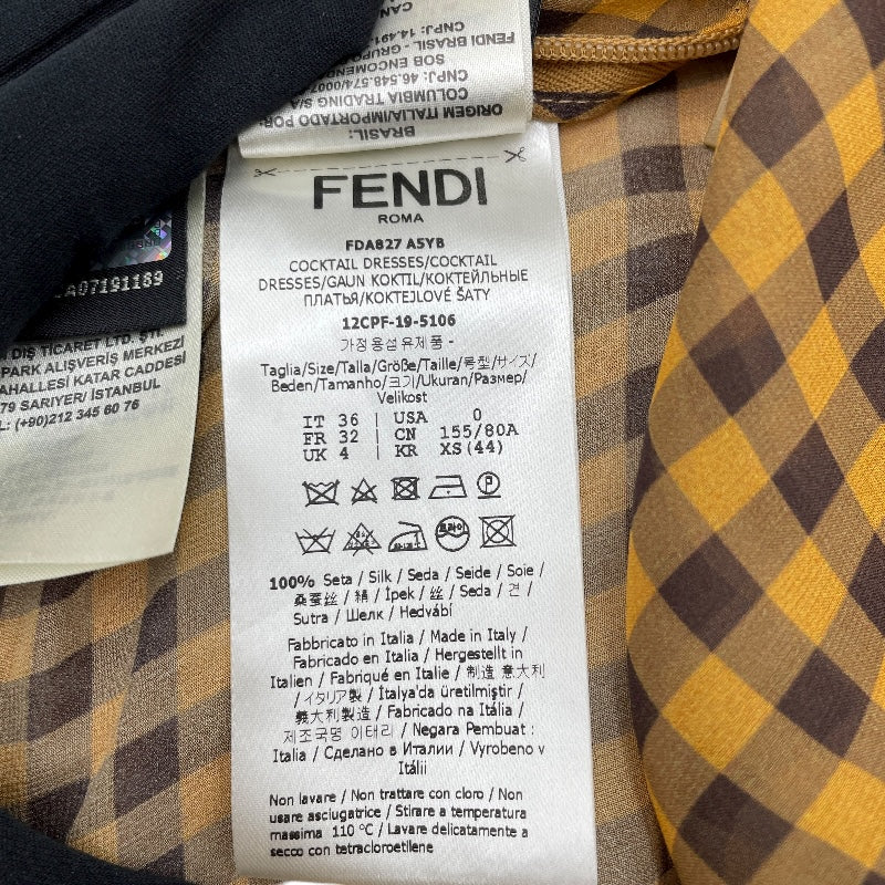 フェンディ FENDI ギンガムチェックシースルーワンピース FDA827 イエロー シルク レディース ワンピース