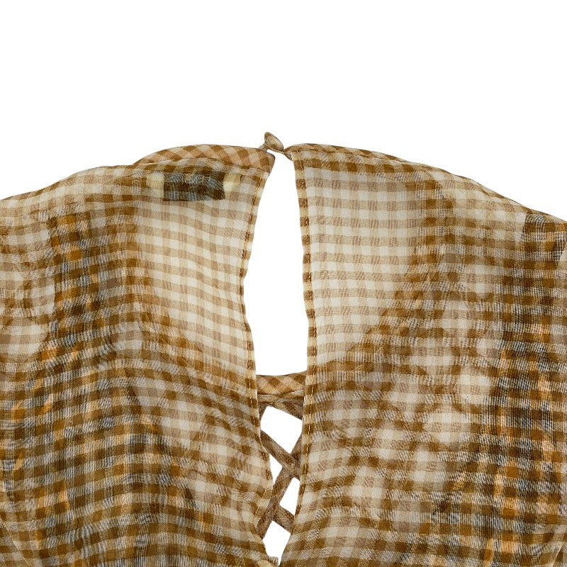 フェンディ FENDI ギンガムチェックシースルーワンピース FDA827 イエロー シルク レディース ワンピース