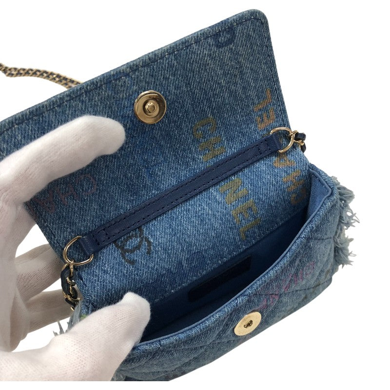 シャネル CHANEL ミニチェーンクラッチ AP2602 ブルー ゴールド金具 デニム レディース ショルダーバッグ