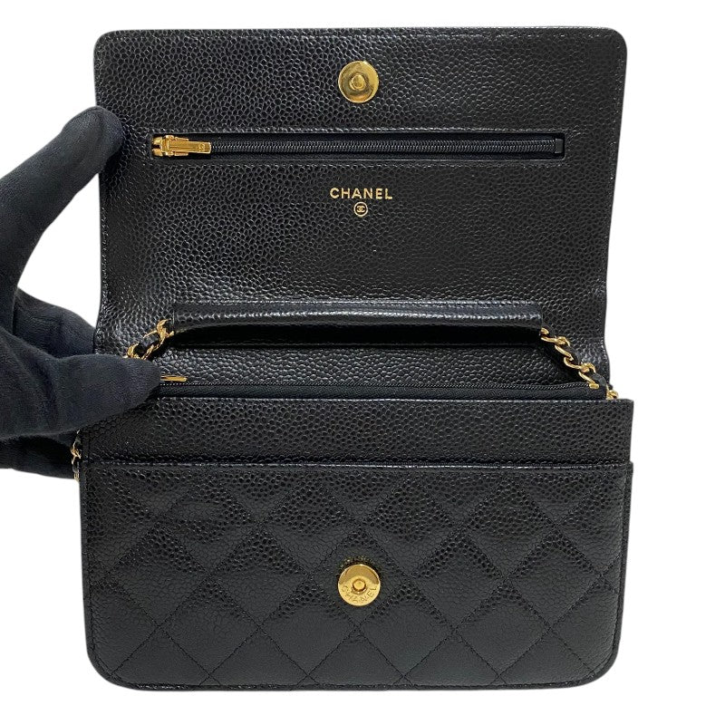 シャネル CHANEL マトラッセ チェーンウォレット AP0250 ブラック ゴールド金具 キャビアスキン レディース ショルダーバッグ