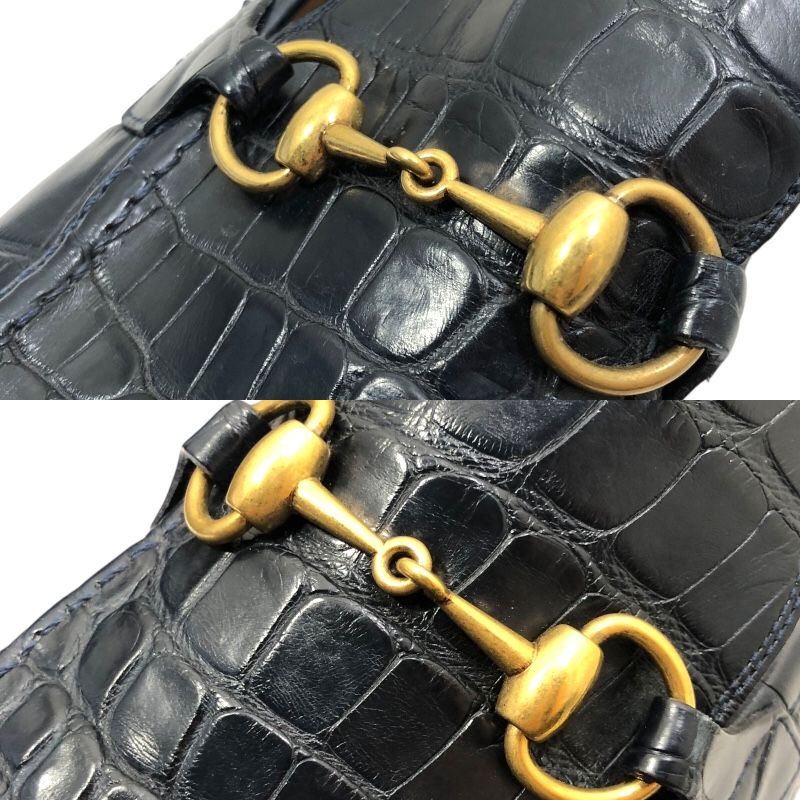 グッチ GUCCI ホースビット クロコダイル ローファー 406994 ネイビー クロコダイルレザー メンズ ローファー