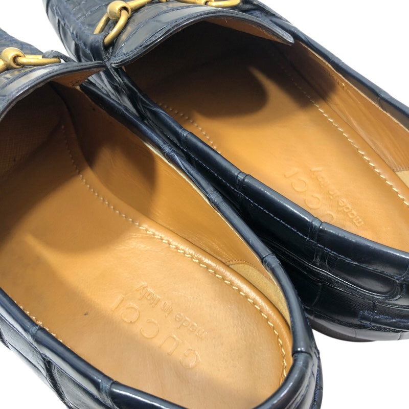 グッチ GUCCI ホースビット クロコダイル ローファー 406994 ネイビー クロコダイルレザー メンズ ローファー