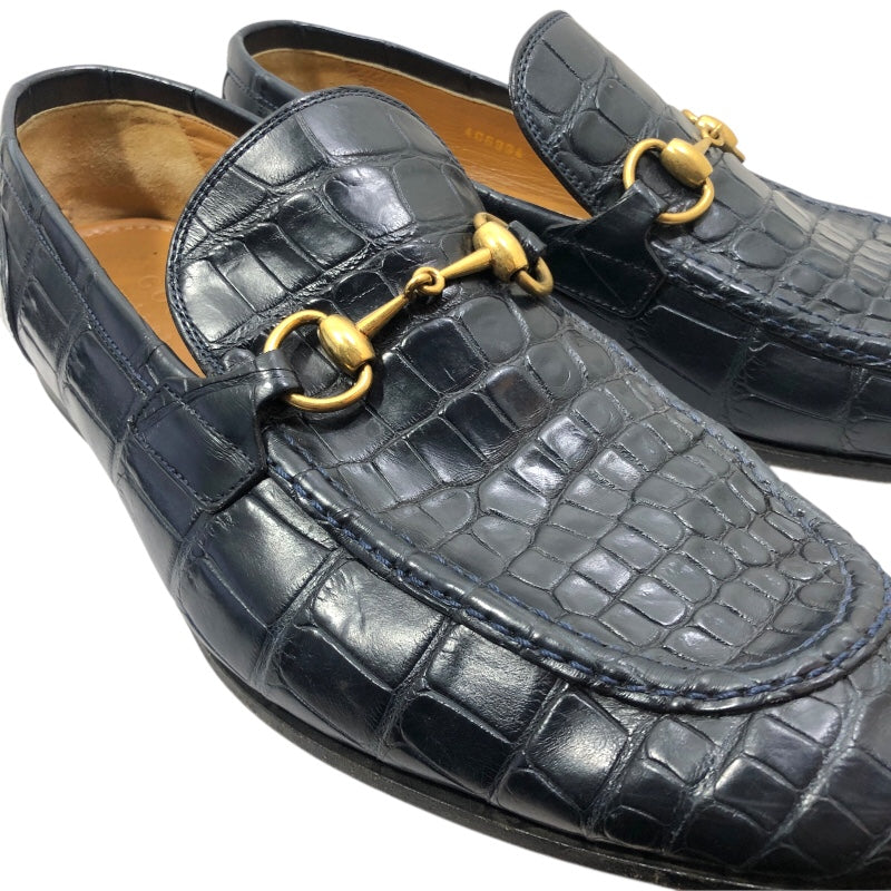 グッチ GUCCI ホースビット クロコダイル ローファー 406994 ネイビー クロコダイルレザー メンズ ローファー