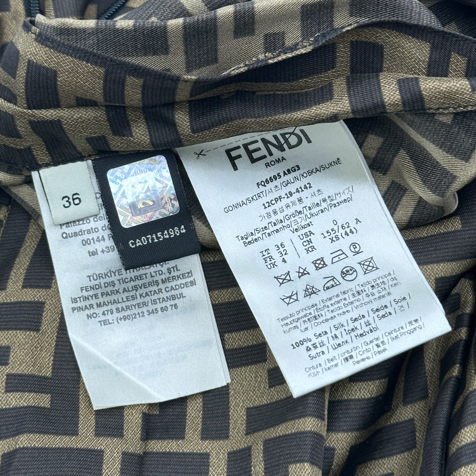 フェンディ FENDI FF総柄シルクプリーツスカート FQ6695 ブラウン