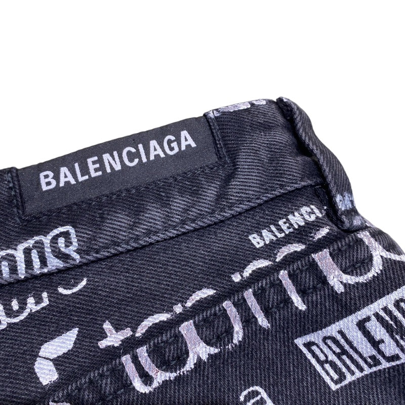 バレンシアガ BALENCIAGA ロゴ総柄バギーデニムパンツ 2020年 626130 ブラック デニム メンズ デニムパンツ