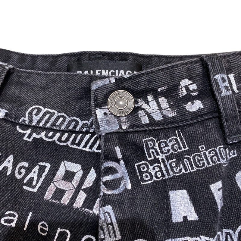 バレンシアガ BALENCIAGA ロゴ総柄バギーデニムパンツ 2020年 626130 ブラック デニム メンズ デニムパンツ