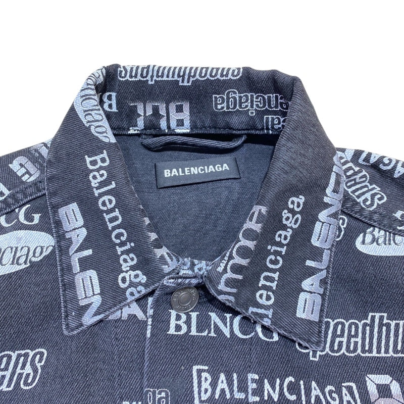 バレンシアガ BALENCIAGA ロゴ総柄デニムジャケット 2020年 620731 ブラック デニム メンズ デニムジャケット