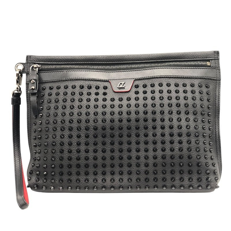 クリスチャン・ルブタン Christian louboutin シティポーチ スタッズ 1225143 ブラック×SV金具 レザー レディース クラッチバッグ