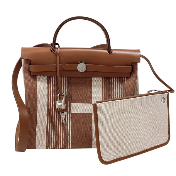 エルメス HERMES エールバッグジップPM ゴールド×フォーブ シルバー金具 トワル レディース ハンドバッグ ショルダーバッグ