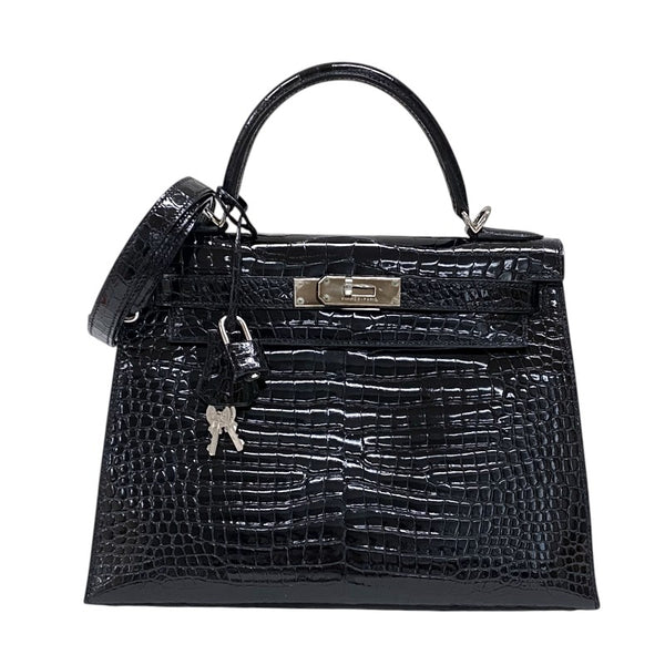 エルメス HERMES ケリー28 外縫い □E刻 ブラック シルバー金具 ポロサス レディース ハンドバッグ ショルダーバッグ