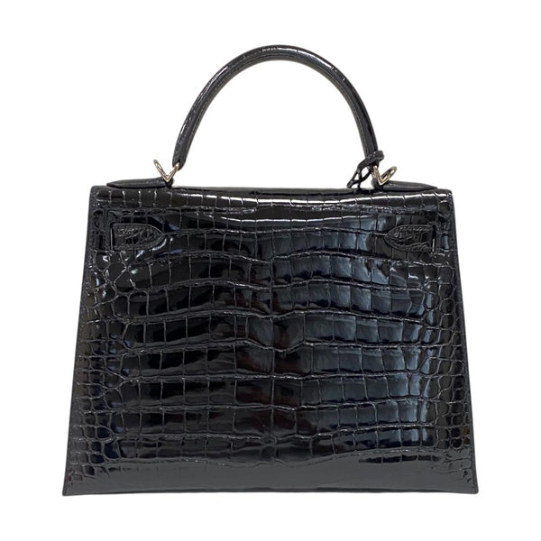 エルメス HERMES ケリー28 外縫い □E刻 ブラック シルバー金具 ポロサス レディース ハンドバッグ ショルダーバッグ