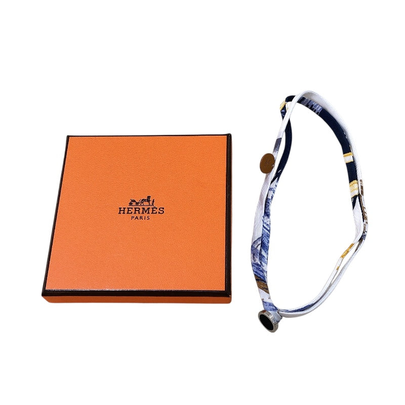 エルメス HERMES プティアッシュ ブレスレット ブルー シルバー金具 シルク レディース ブレスレット
