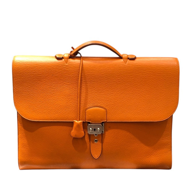 エルメス HERMES サックアデペッシュ41 ▢C刻印 オレンジ シルバー金具 トリヨンクレマンス メンズ ハンドバッグ