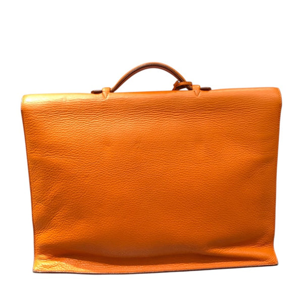 エルメス HERMES サックアデペッシュ41 ▢C刻印 オレンジ シルバー金具 トリヨンクレマンス メンズ ハンドバッグ